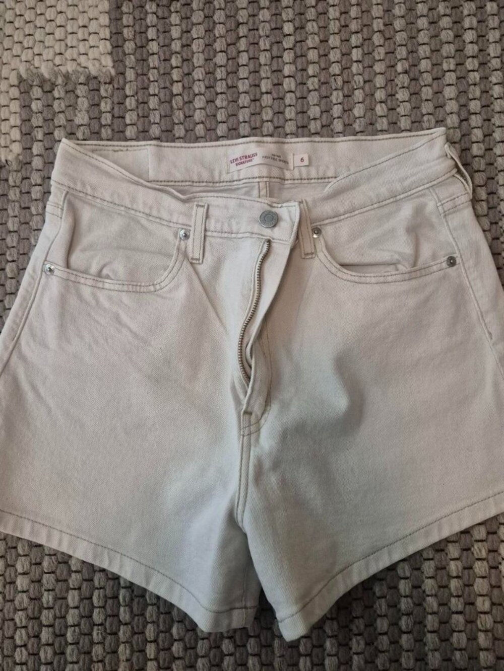 Levi's Off White High Rise Denim Shorts